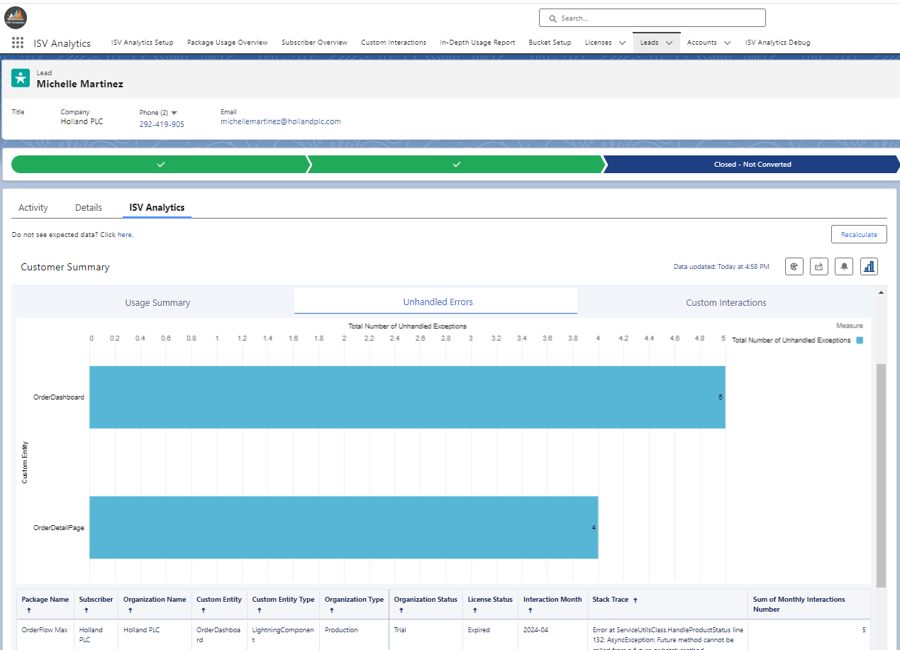 Lead App Summary Unhandled Errors